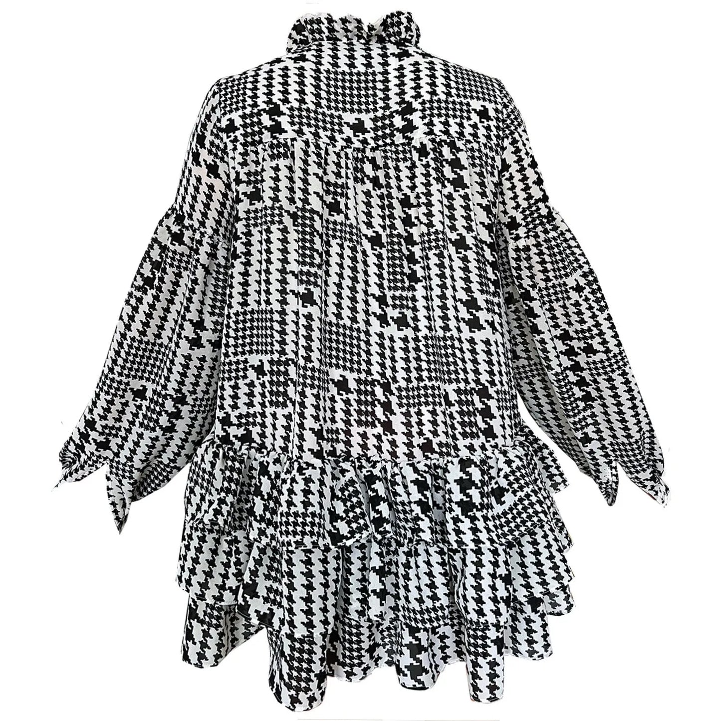 SALE iris mini dress chiffong print classic dogtooth black & white