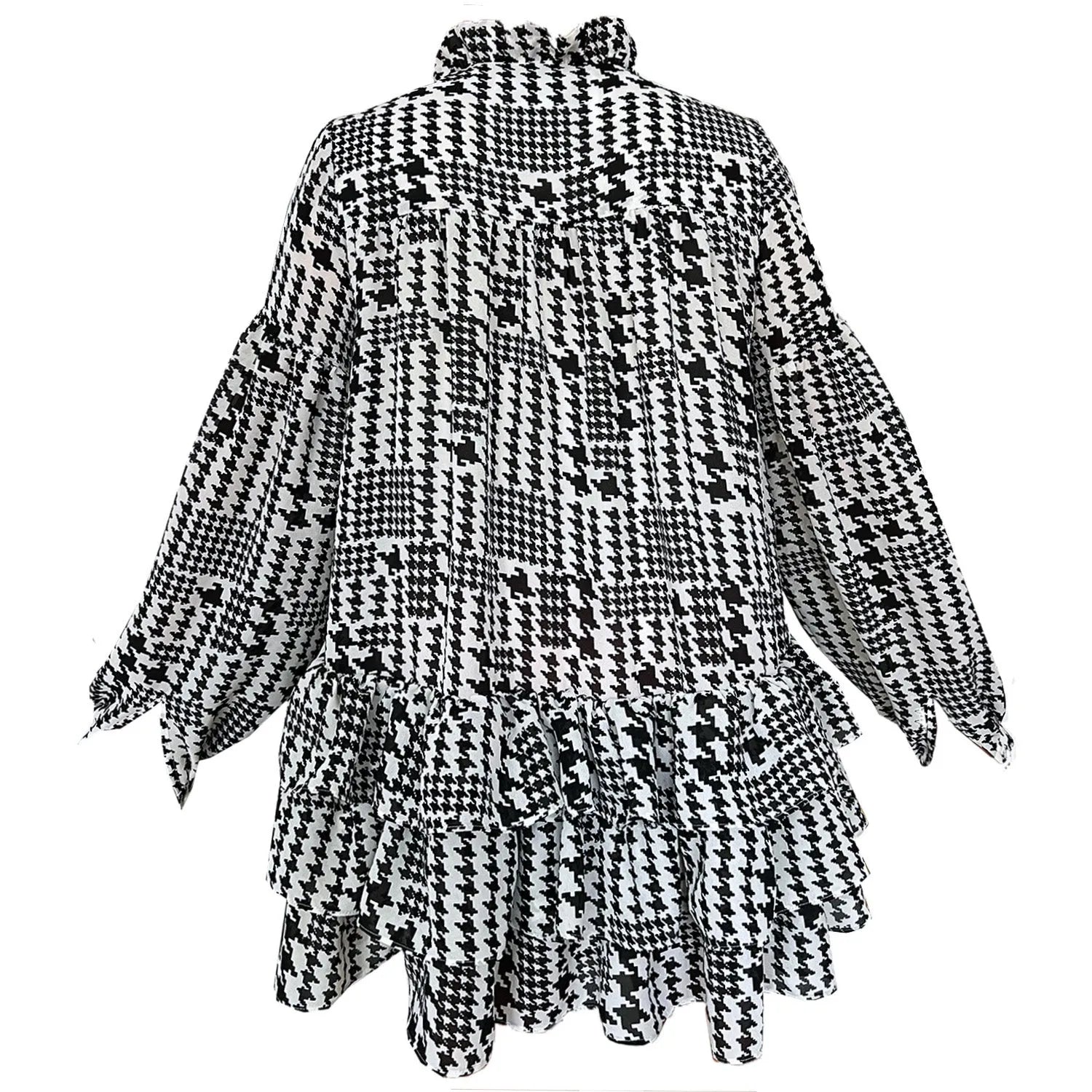 SALE iris mini dress chiffong print classic dogtooth black & white