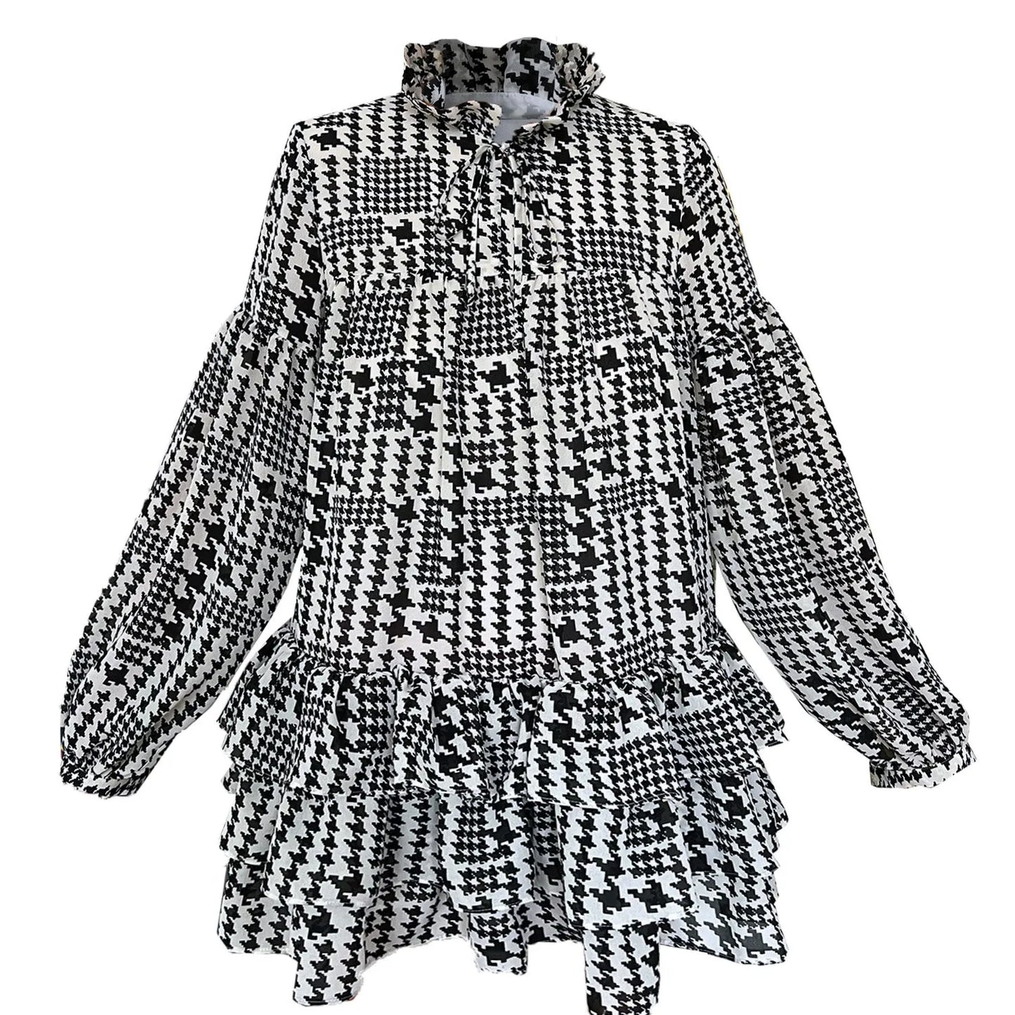 SALE iris mini dress chiffong print classic dogtooth black & white