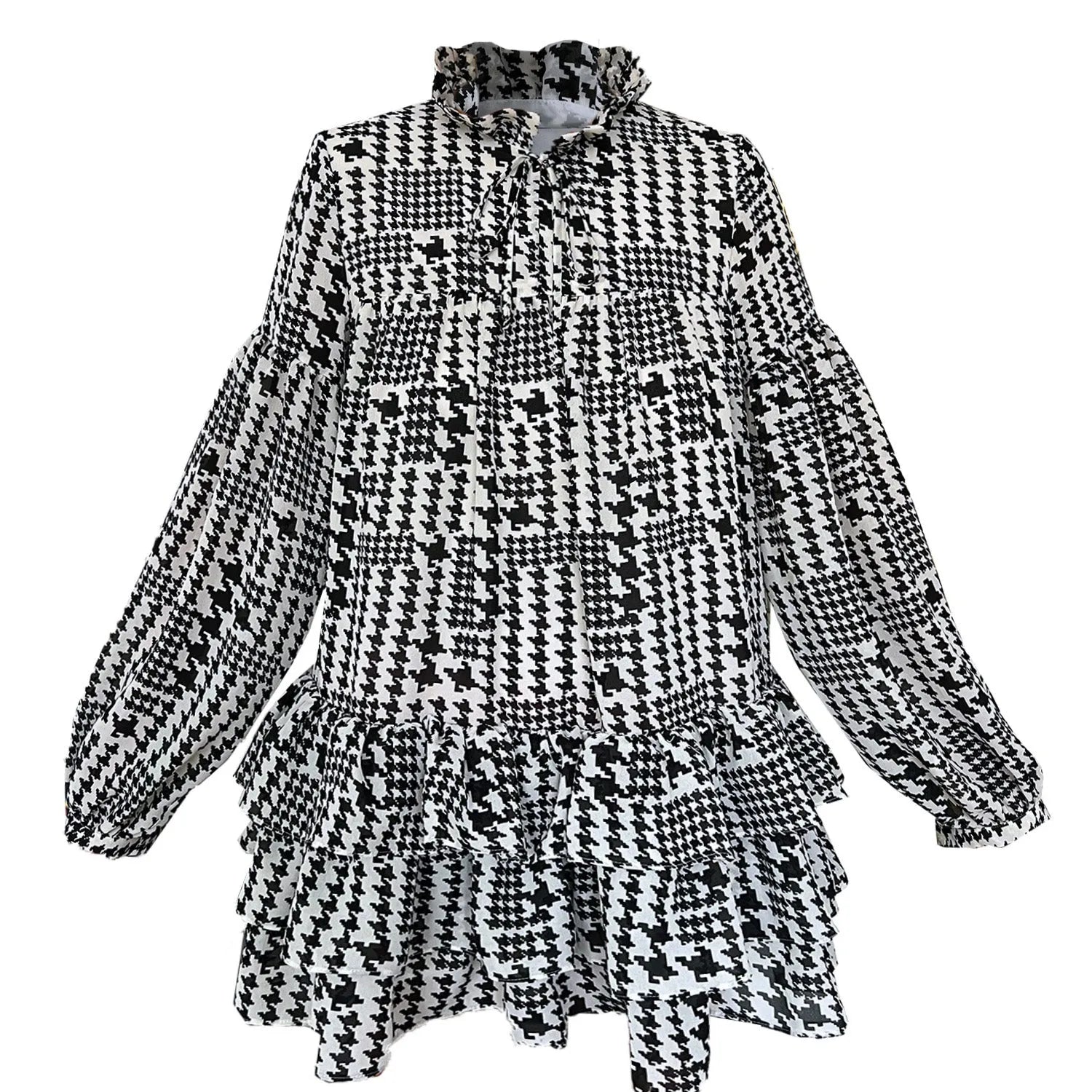 SALE iris mini dress chiffong print classic dogtooth black & white