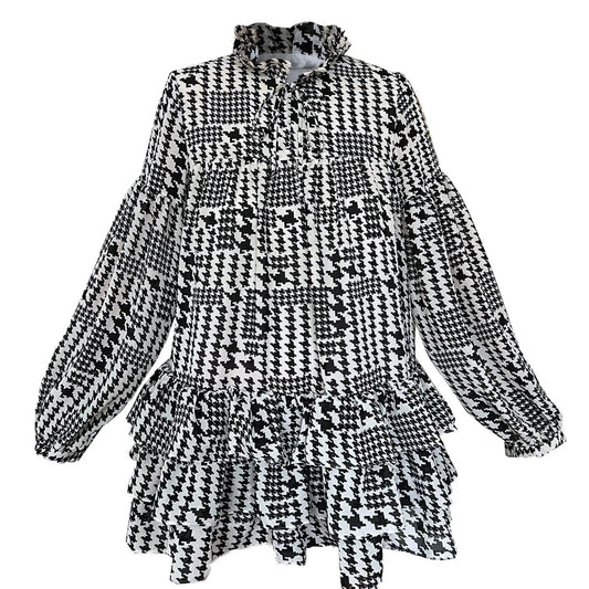 SALE iris mini dress chiffong print classic dogtooth black & white