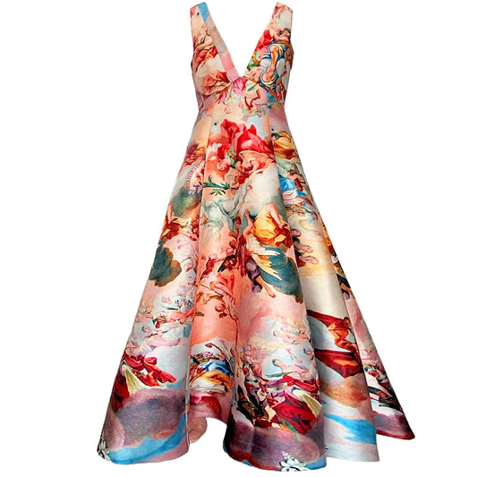 SALE long evening V-decolltage dress heaven printedx