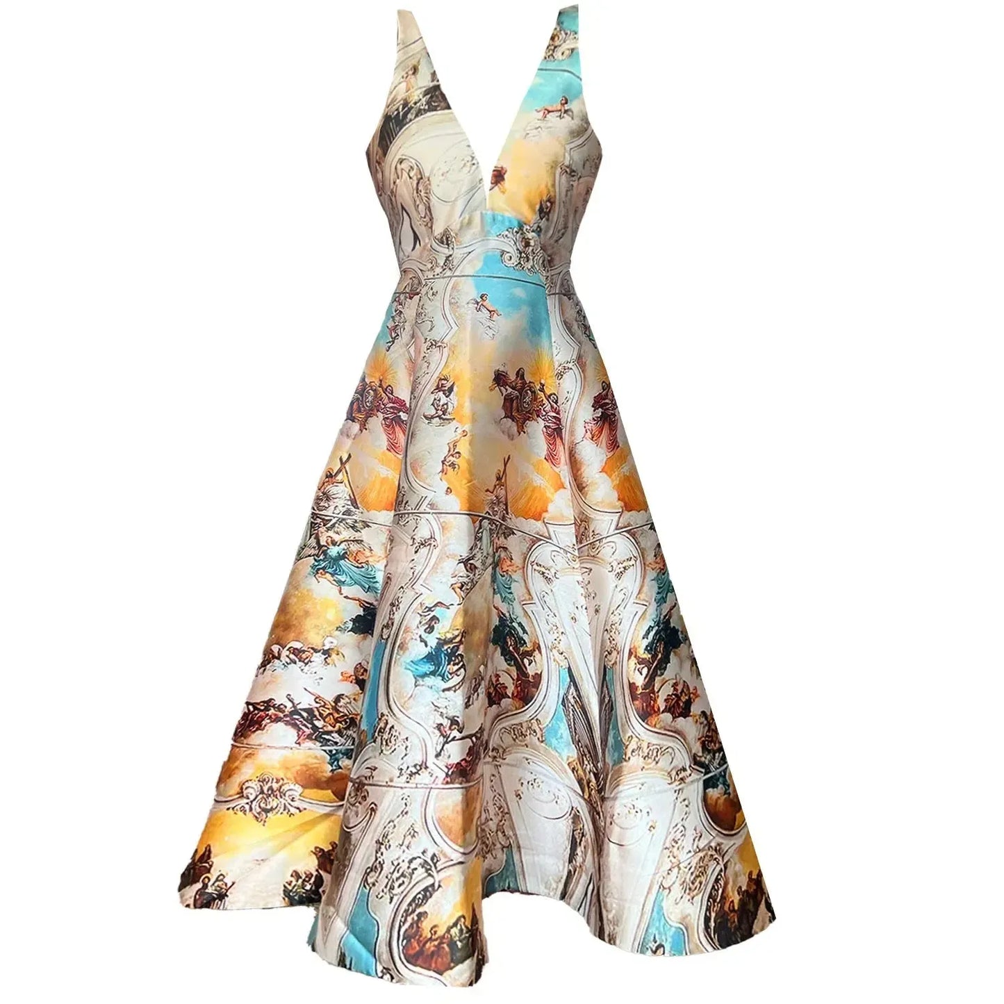 Royal long evening V-decolltage dress sicily jubilee printed