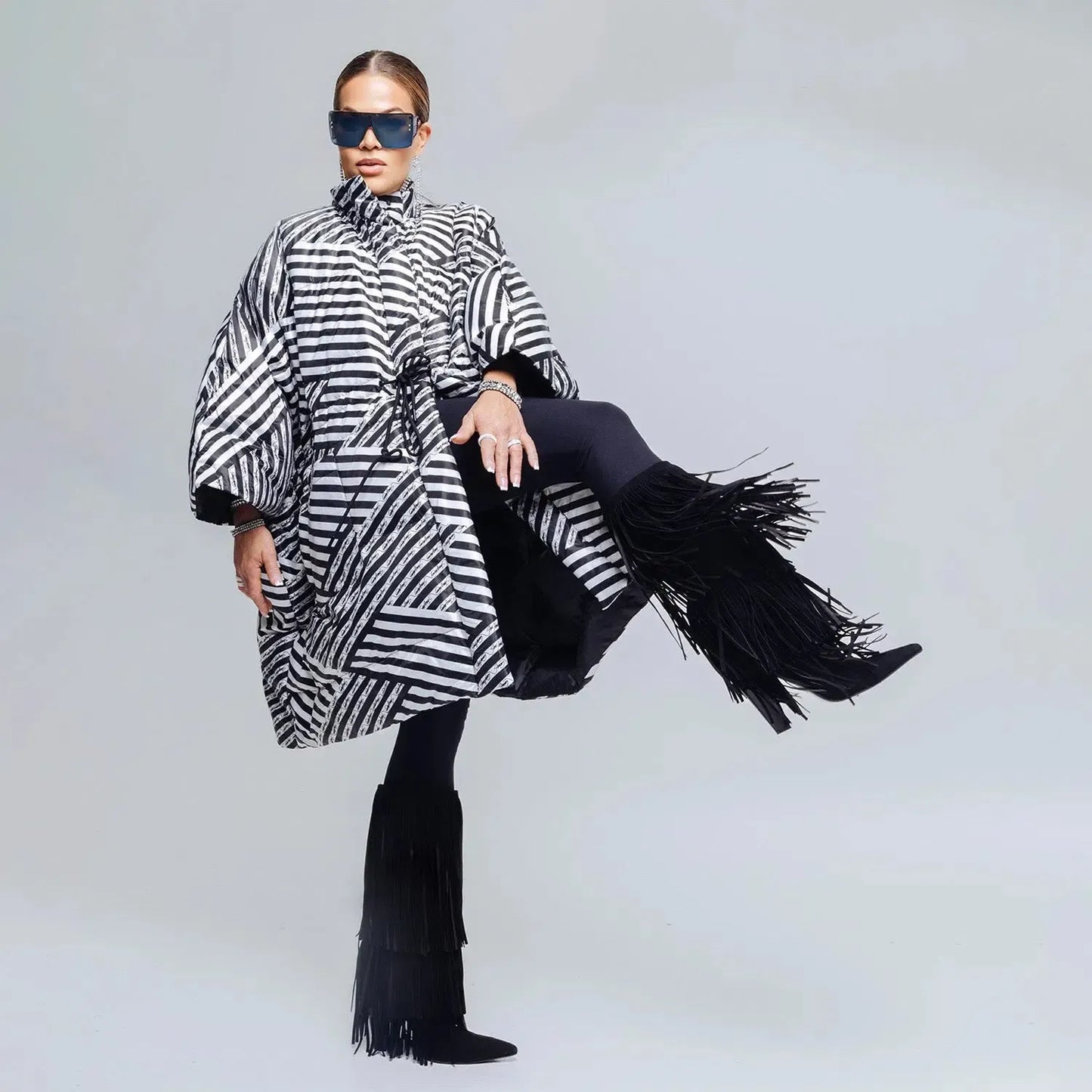 SALE oversized Square maxi puffer coat black & white printed