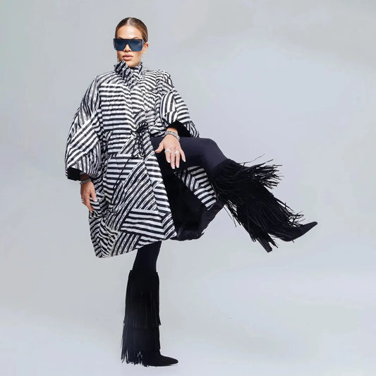 SALE oversized Square maxi puffer coat black & white printed