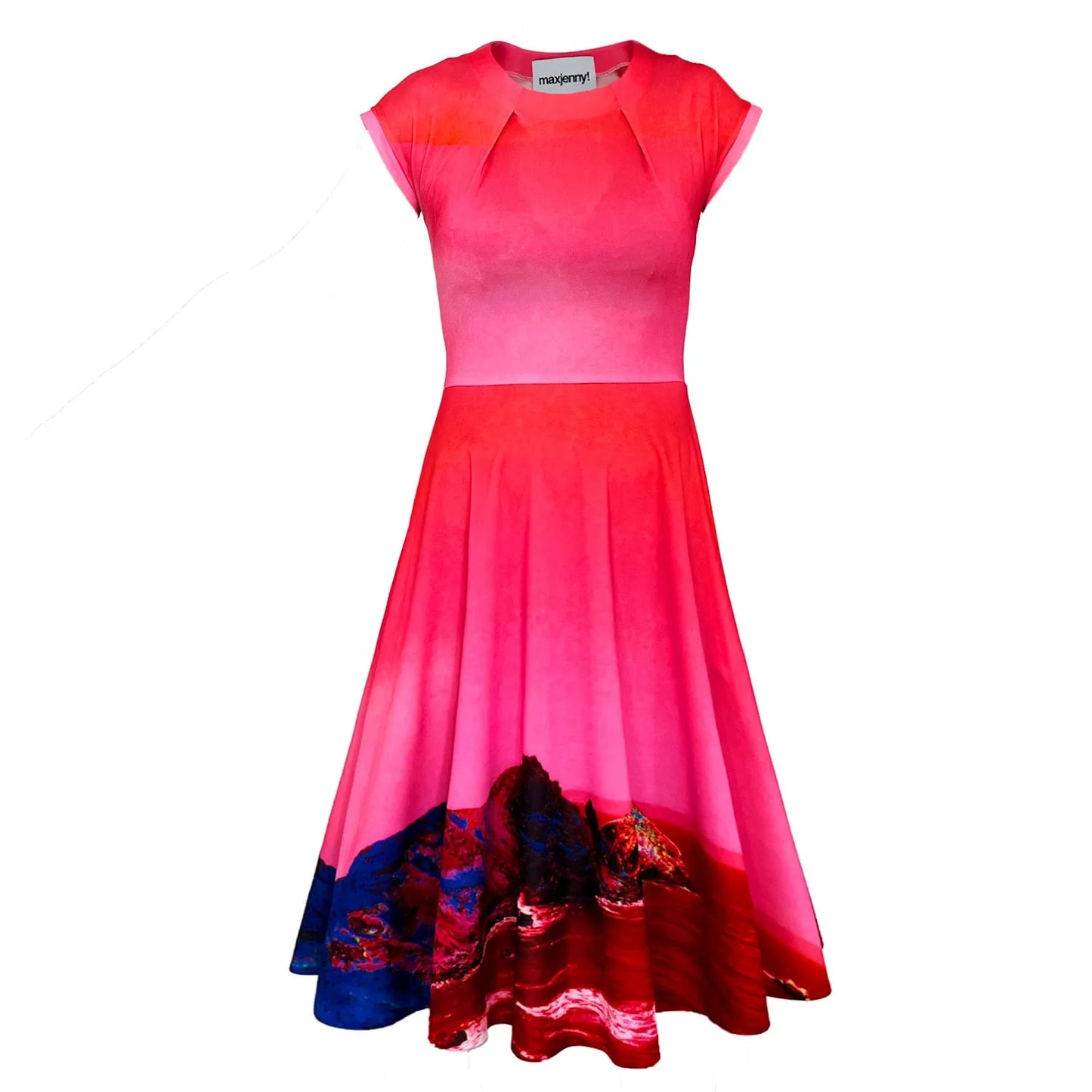 SALE printed red blue landscape sporty stretchy dress