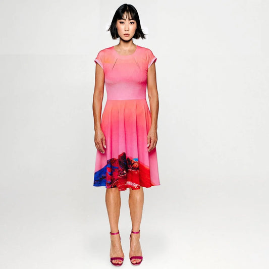 SALE printed red blue landscape sporty stretchy dress