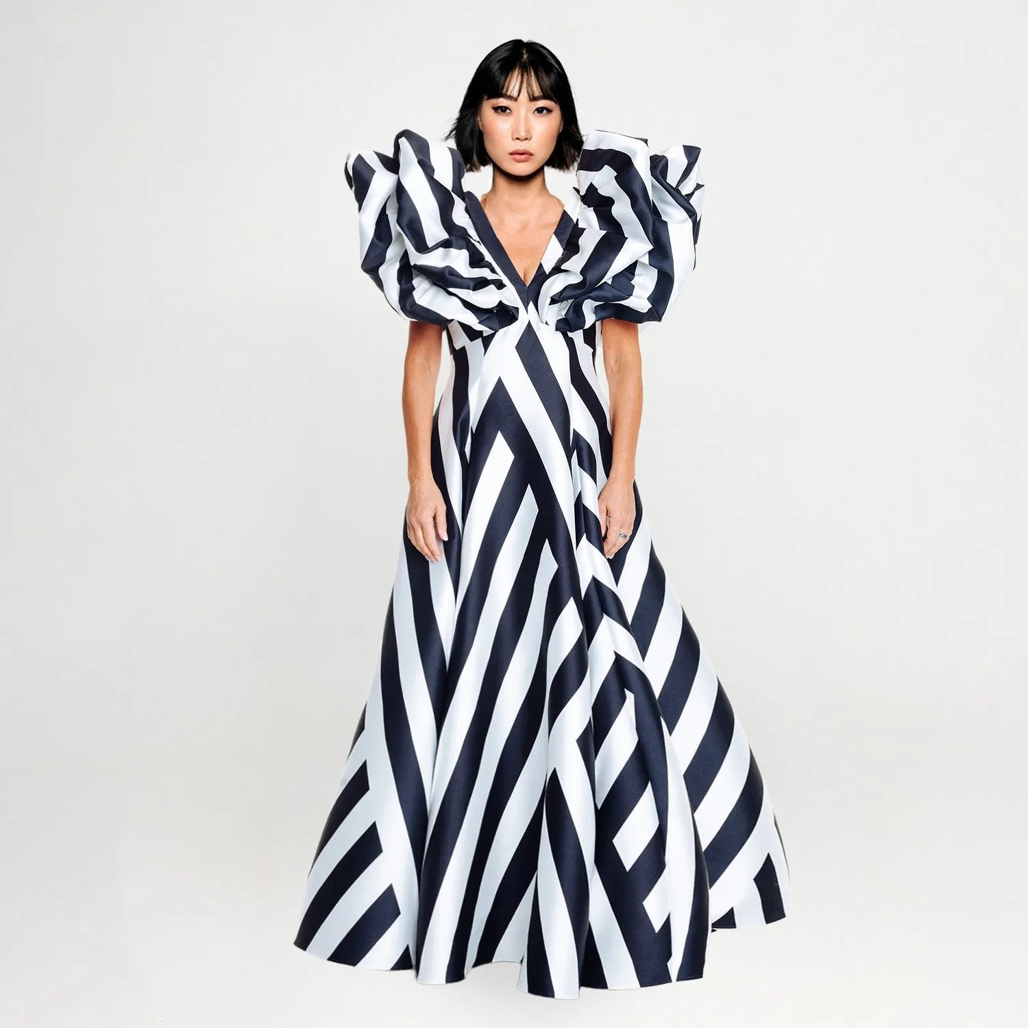 Shoulder Statement Gown - Black & White