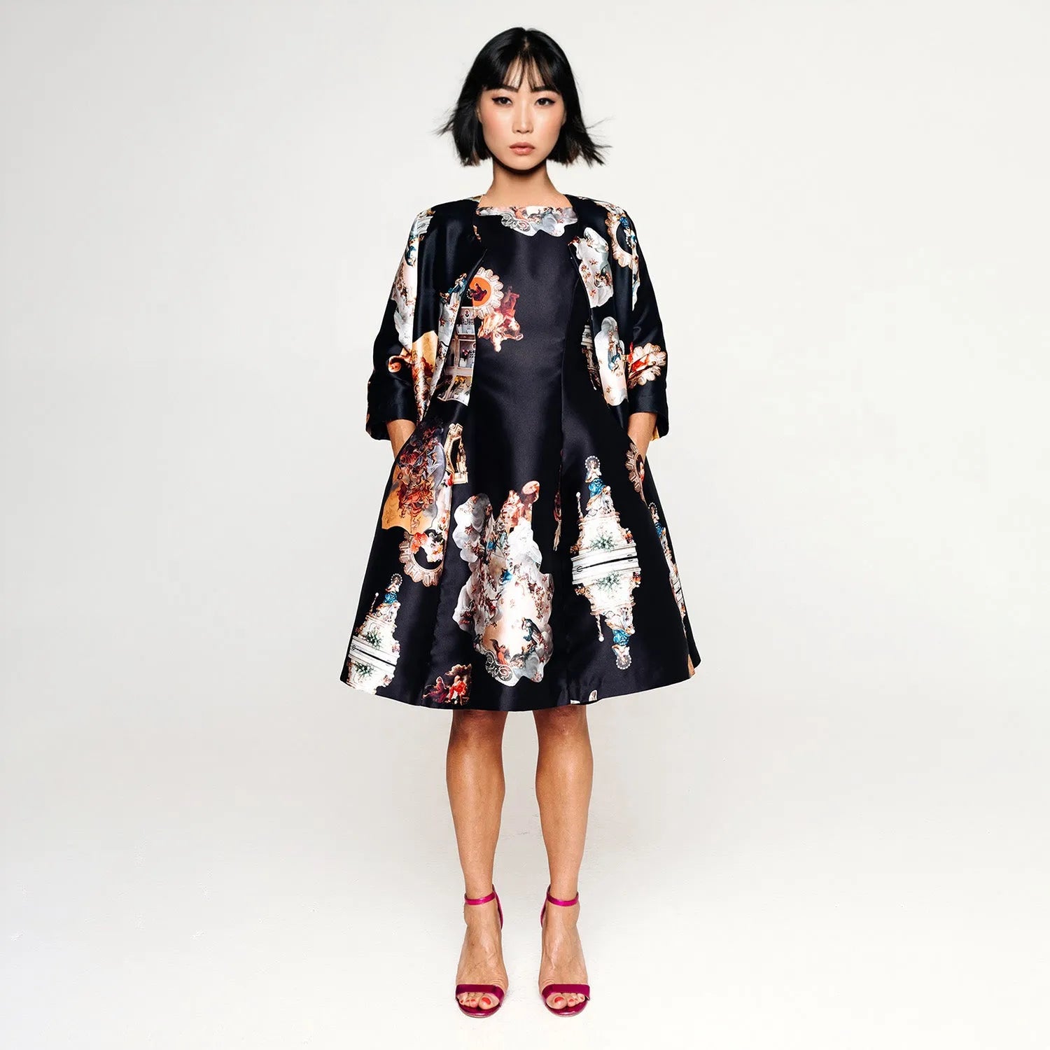 Sicily black midi dress printed