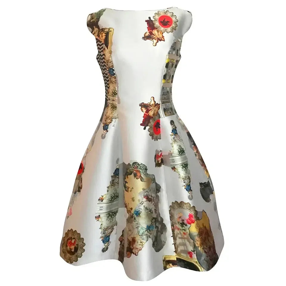 Sicily dirty white midi dress printed