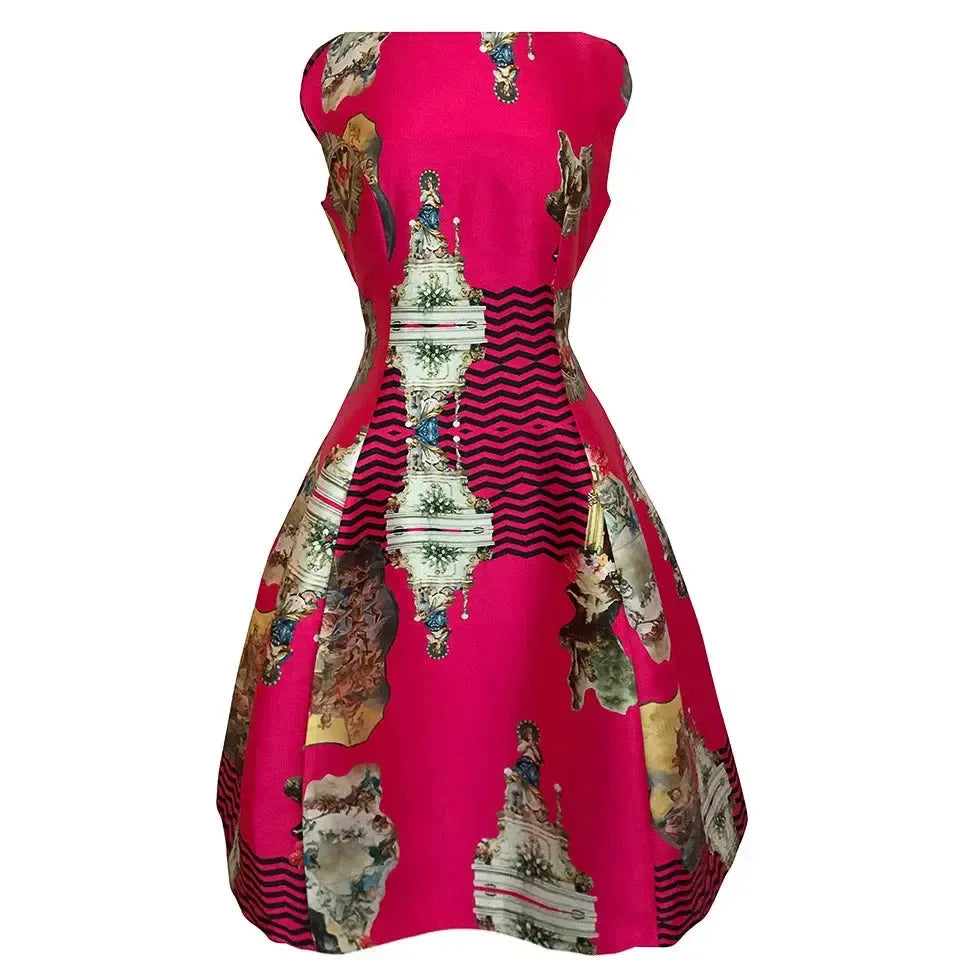 Sicily hot pink midi dress printed