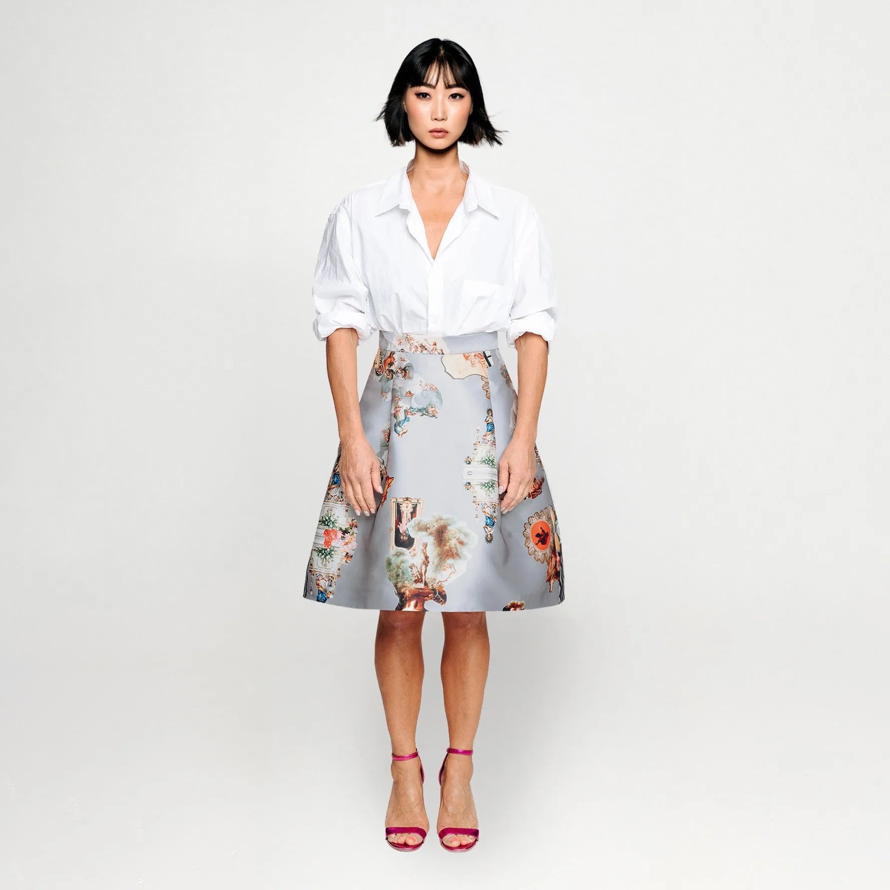 Sicily light grey short skirt printed