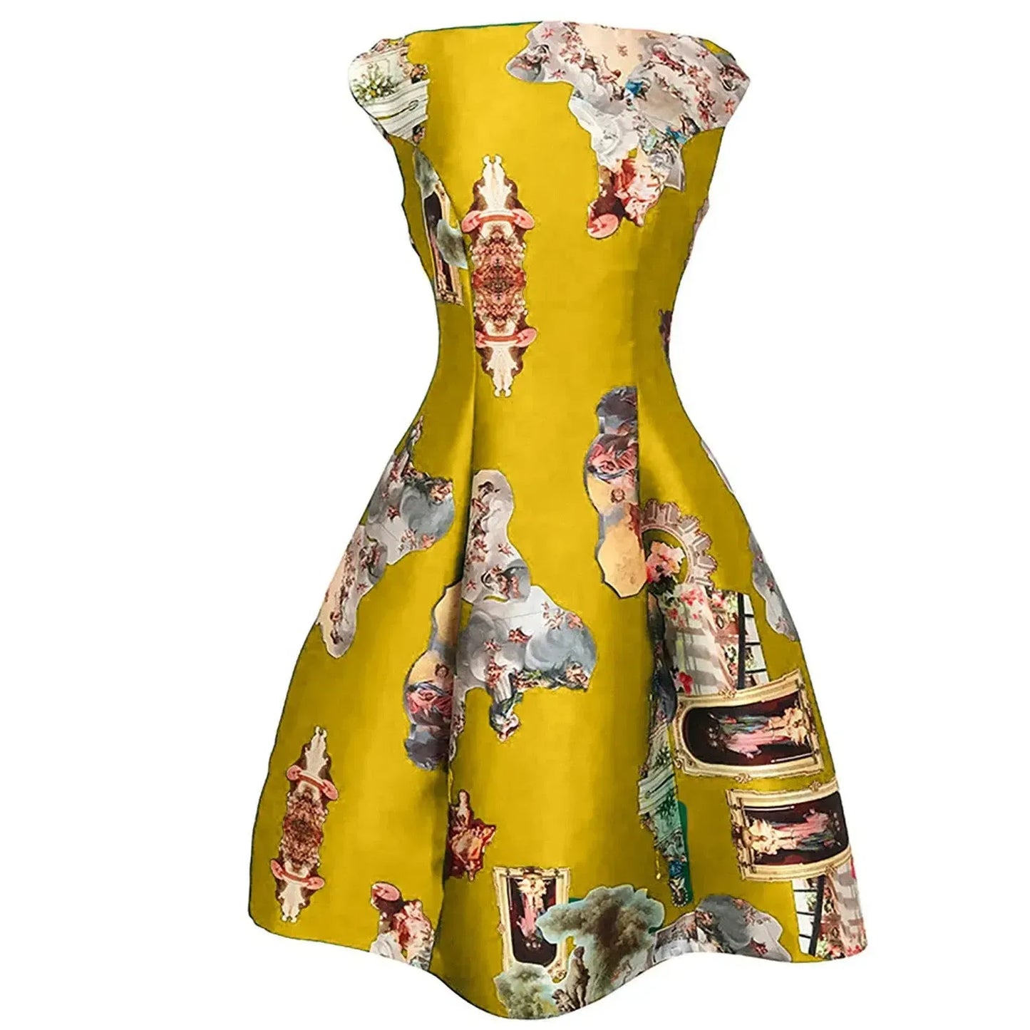 Sicily mustard lionyellow midi dress printed