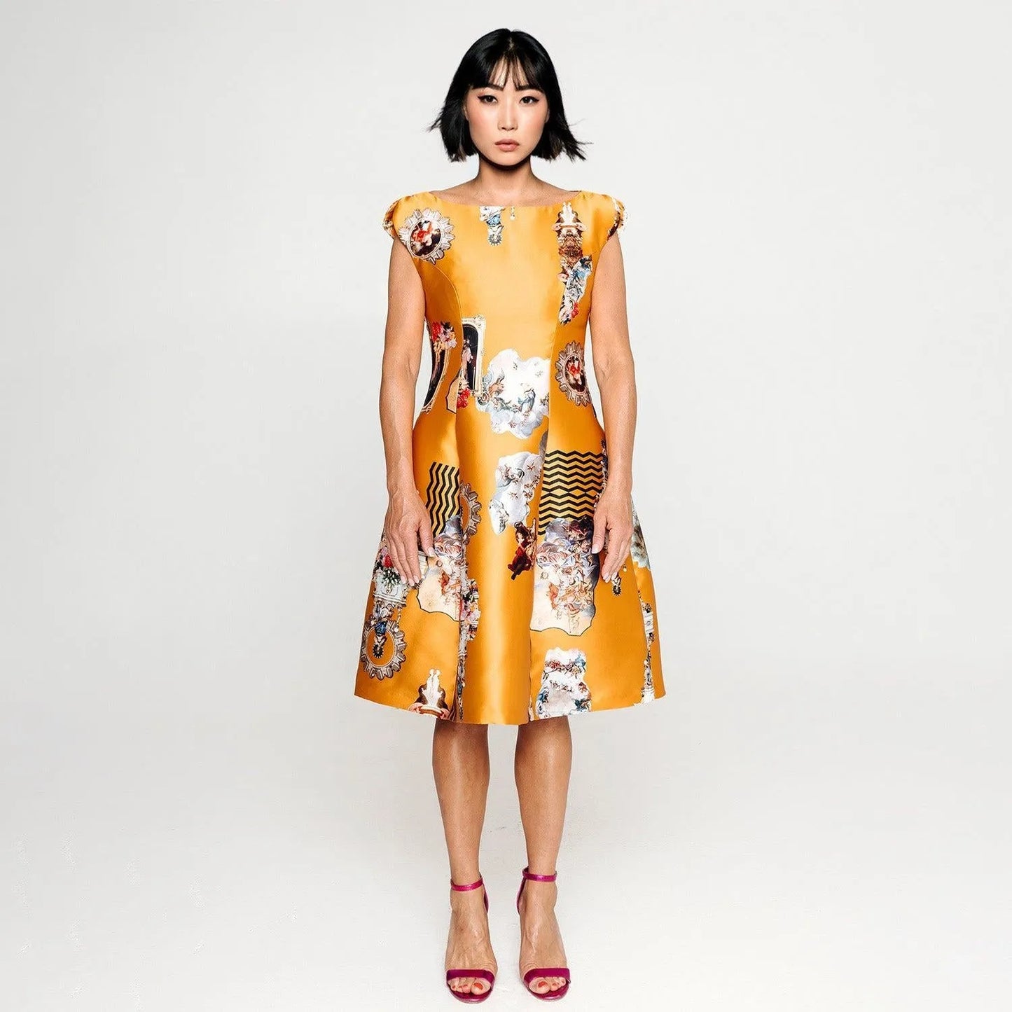 Sicily mustard lionyellow midi dress printed