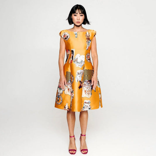 Sicily mustard lionyellow midi dress printed