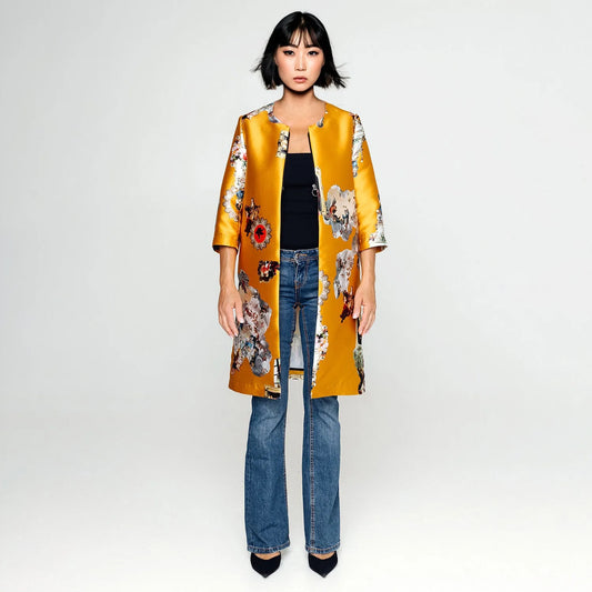 Sicily mustard lionyellow occasioncoat printed