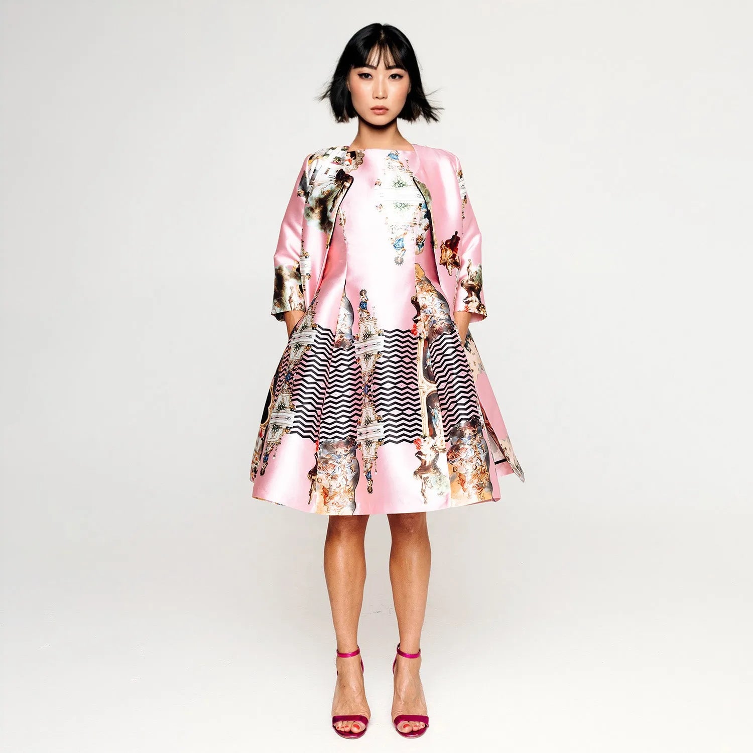 Sicily powder pink occasioncoat printed