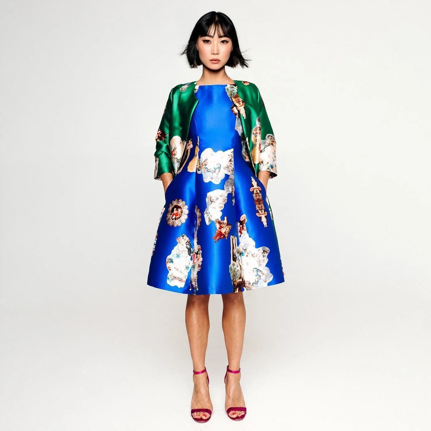 Sicily royal blue midi dress printed