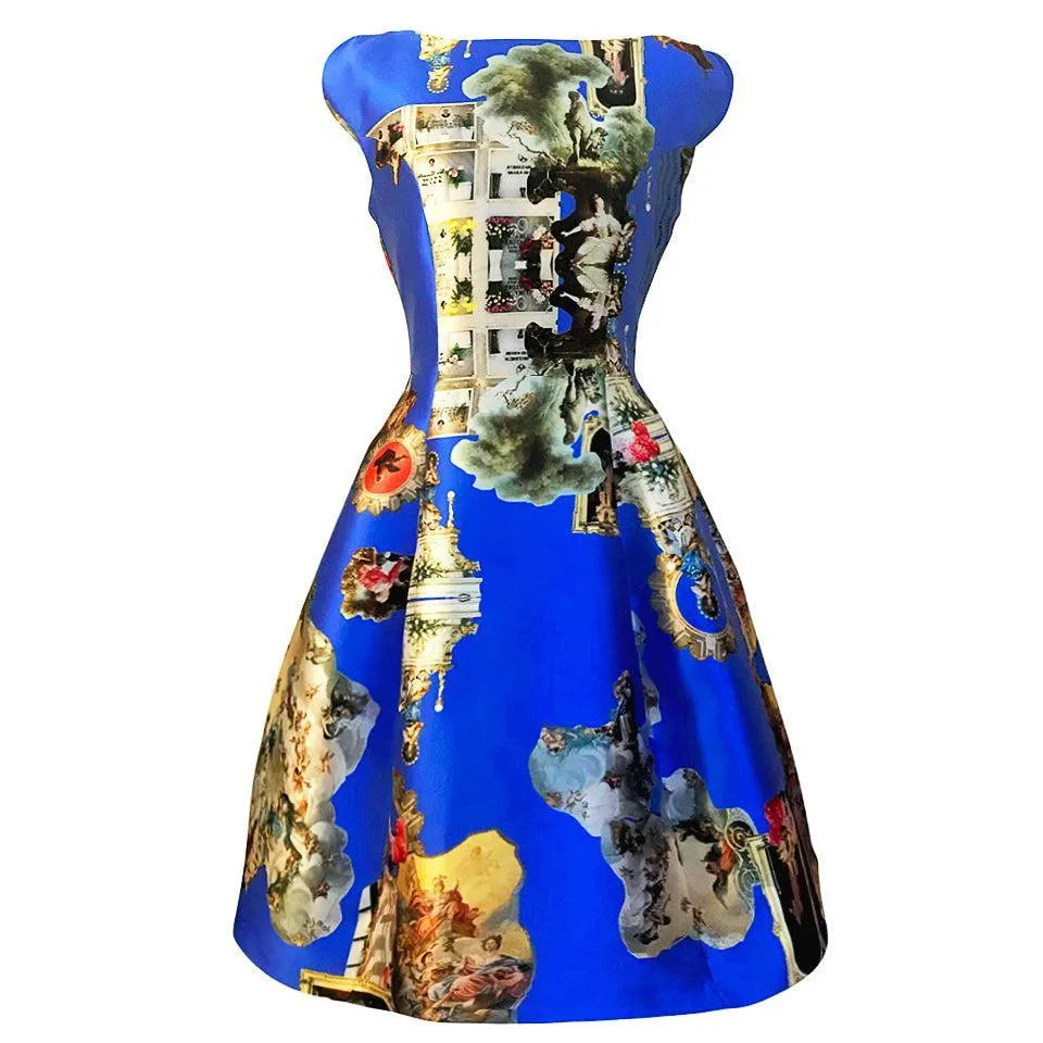 Sicily royal blue midi dress printed