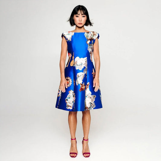 Sicily royal blue midi dress printed