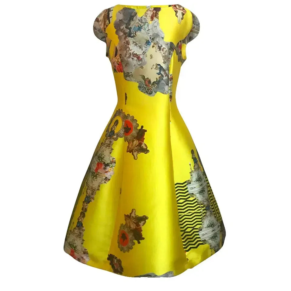 Sicily yellow midi dress printed