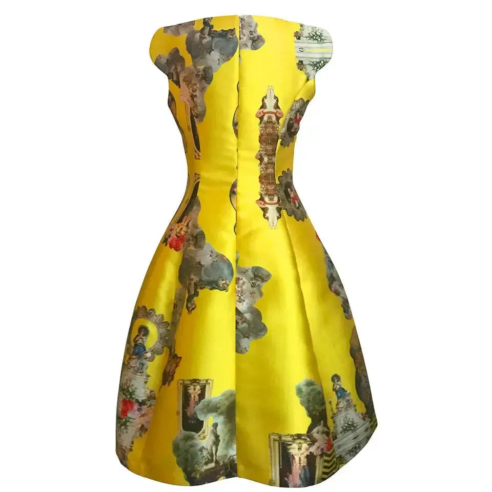 Sicily yellow midi dress printed