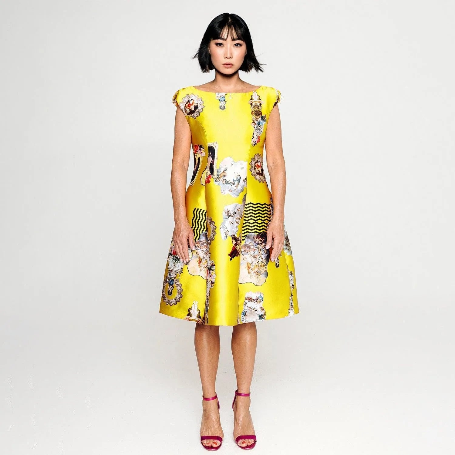 Sicily yellow midi dress printed
