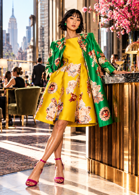 Custom-Made Midi Dress + Tailored Coat - Special Print