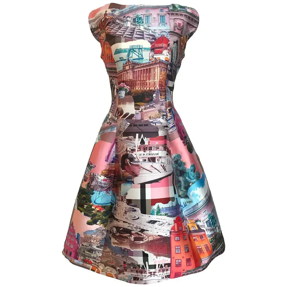 Stockholm royal pink midi dress printed