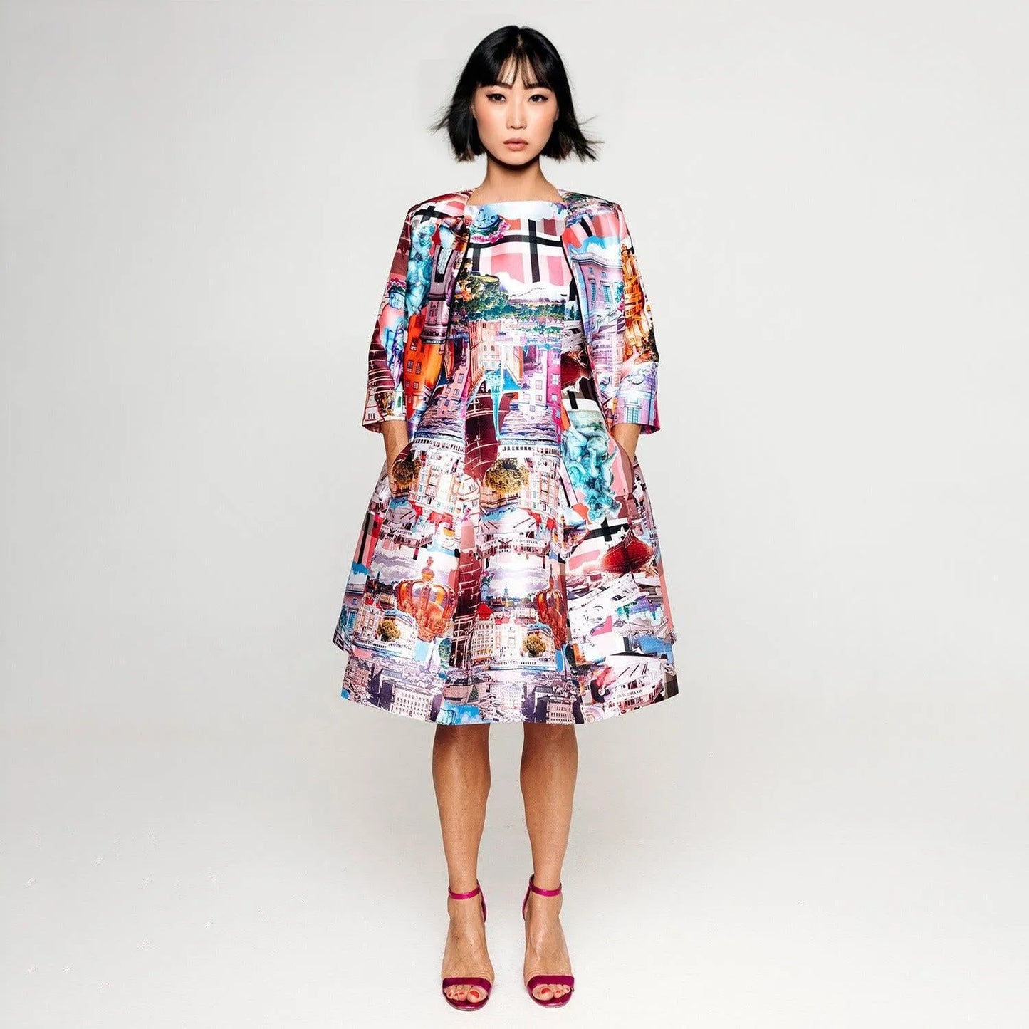 Stockholm royal pink occasioncoat printed