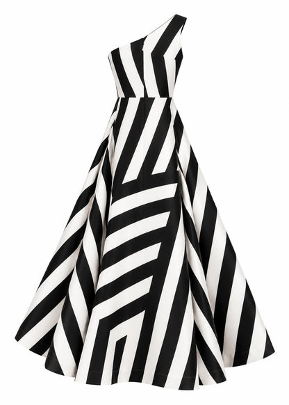 One-Shoulder Aftenkjole – Sort Hvid