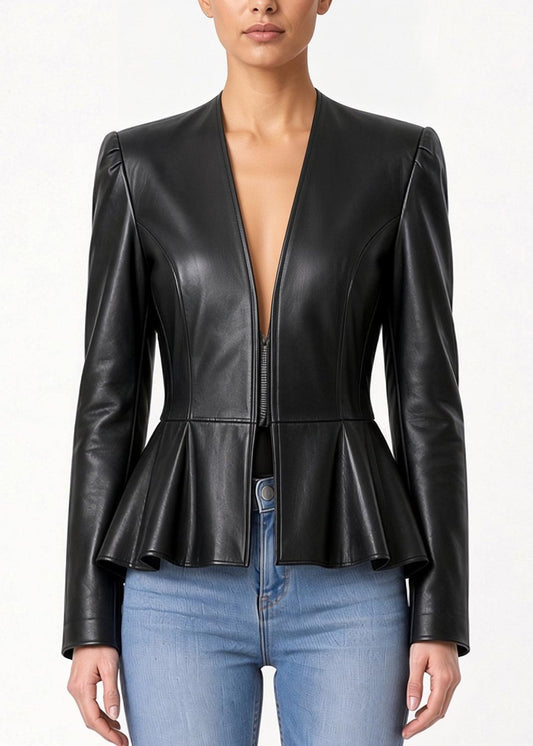 Tailored Peplum – Black Leather