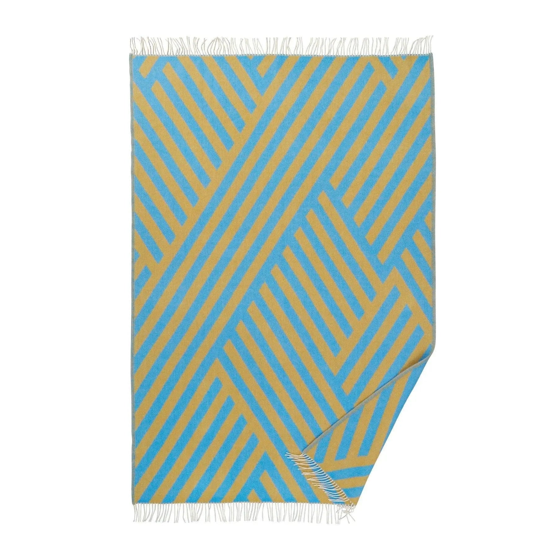 Tangent - lambswool blanket, blue/butter