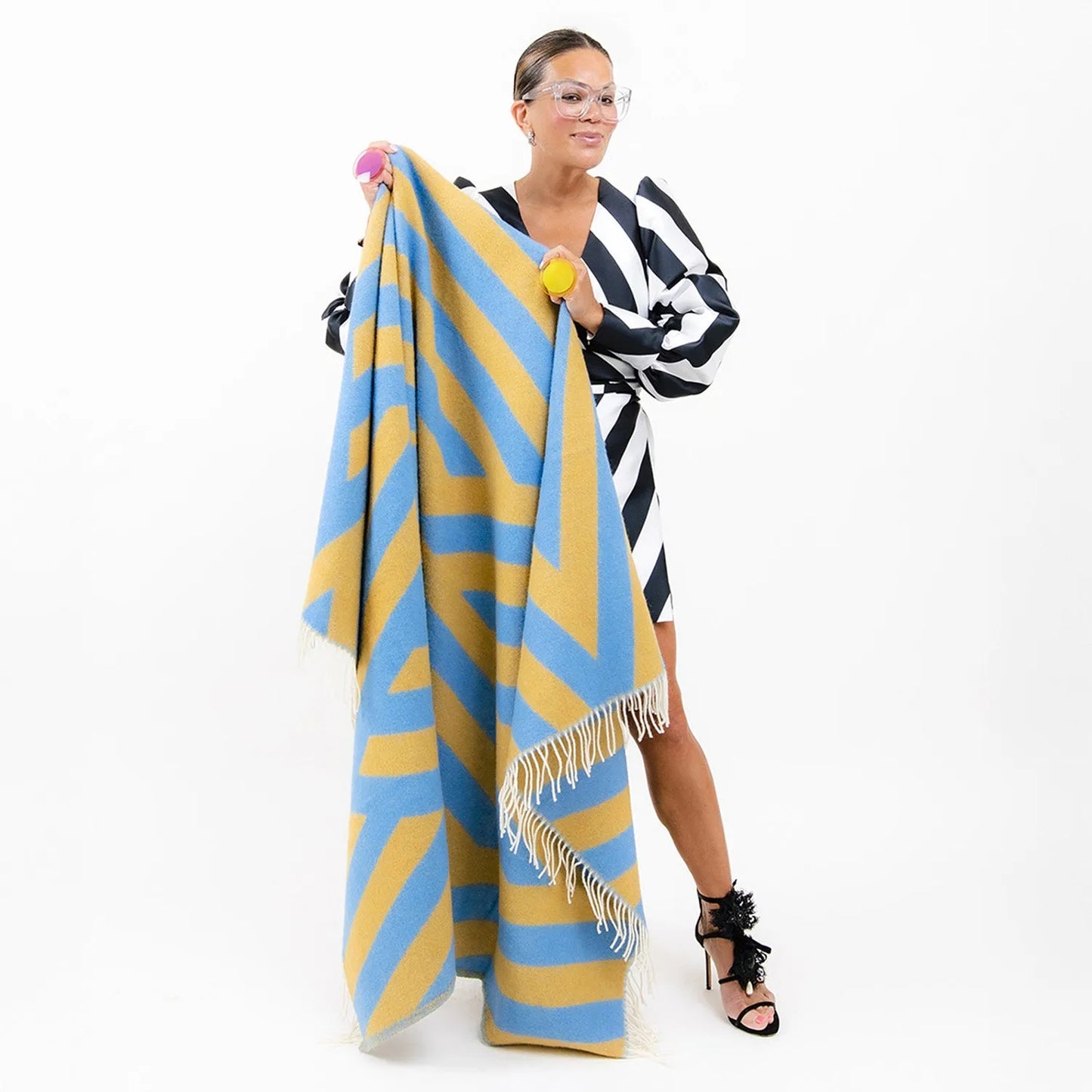 Tangent - lambswool blanket, lime/Greige