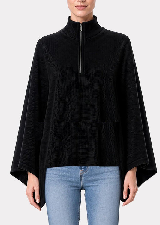 Warm Wool Knitted Poncho – Black