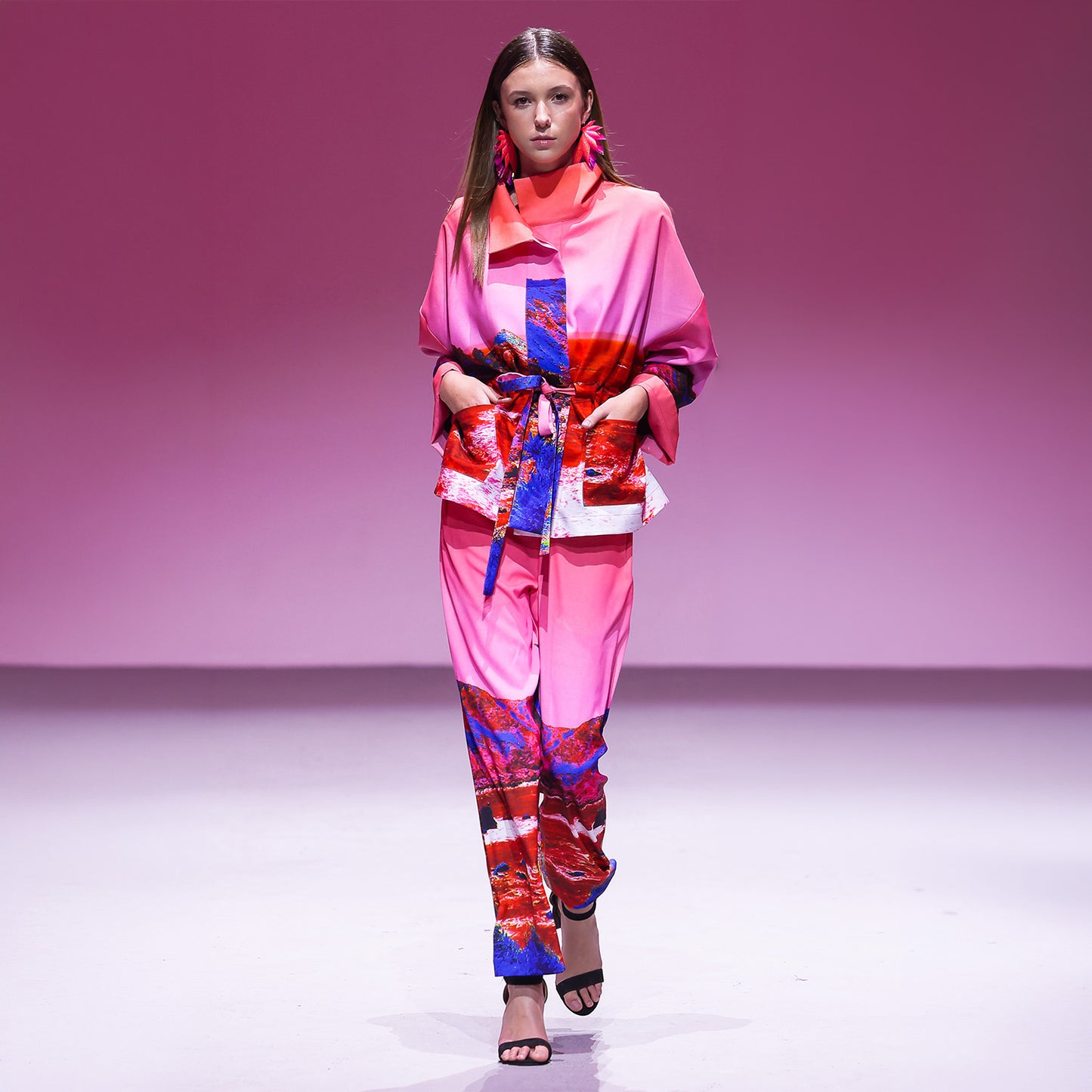 Wide Slouchy Pants - Red Blue Landscape