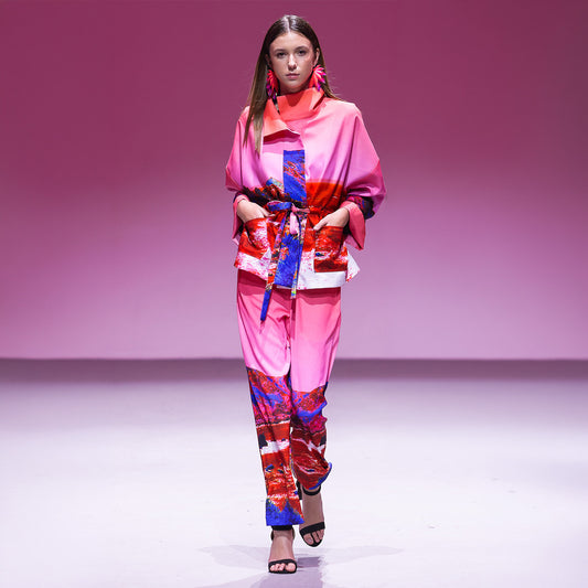 Wide Slouchy Pants - Red Blue Landscape