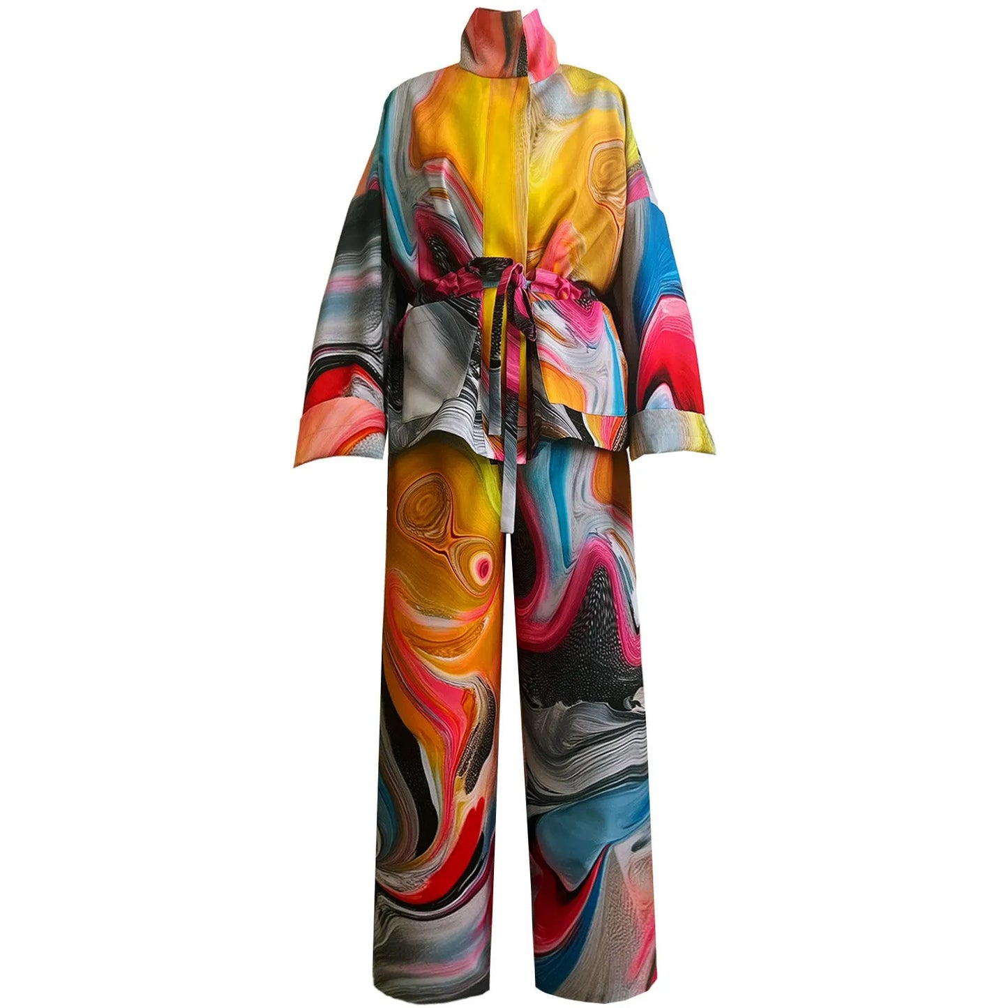 Wide Slouchy Pants - Smokeflow Watercolour