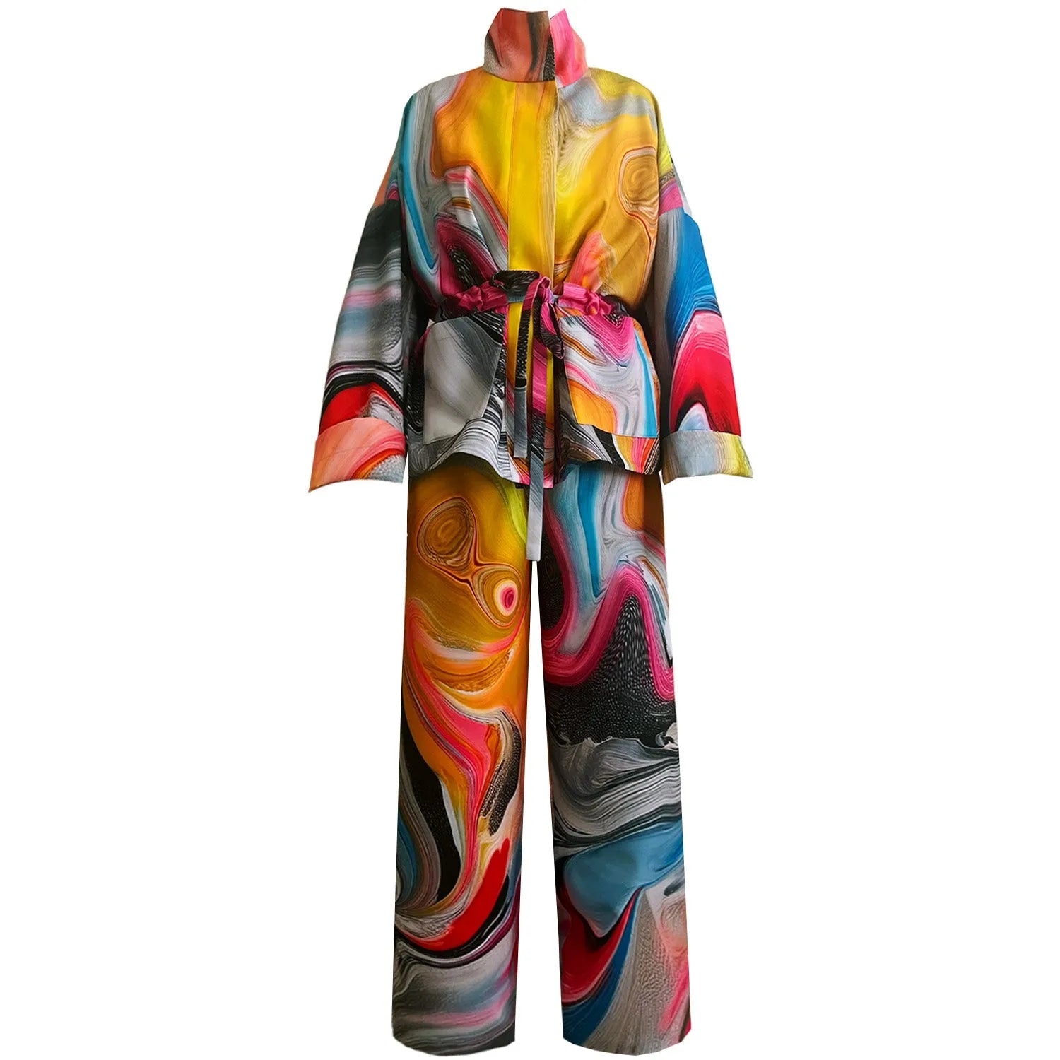 Wide Slouchy Pants - Smokeflow Watercolour