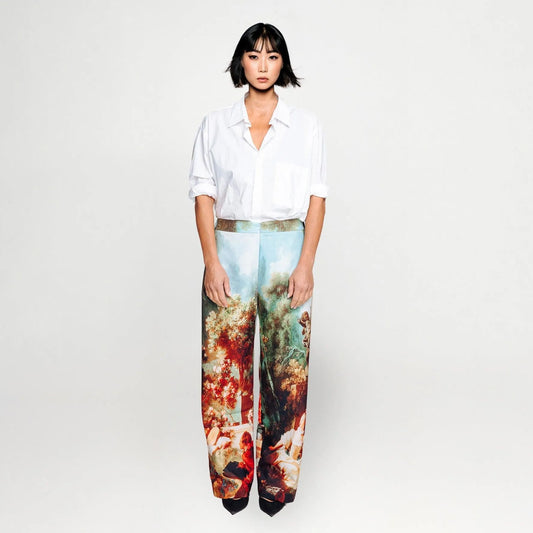 Wide straight pants garden royal printed
