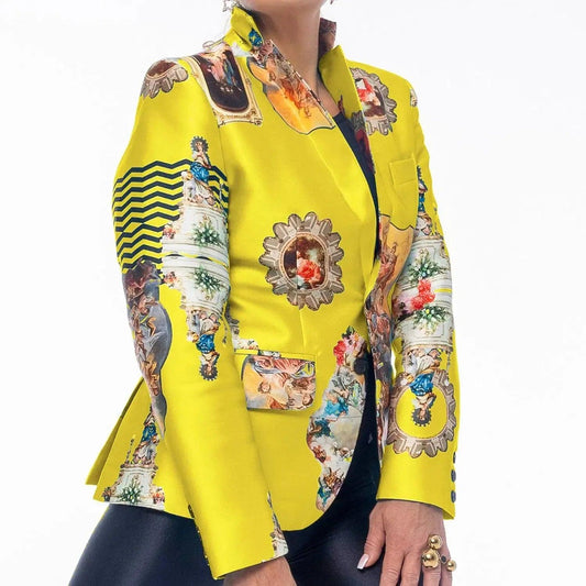 Woman´s blazer jacket sicily yellow printed