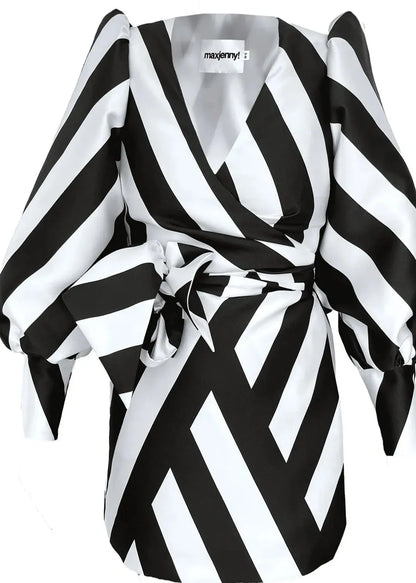 Wrap Mini Dress - Black & White