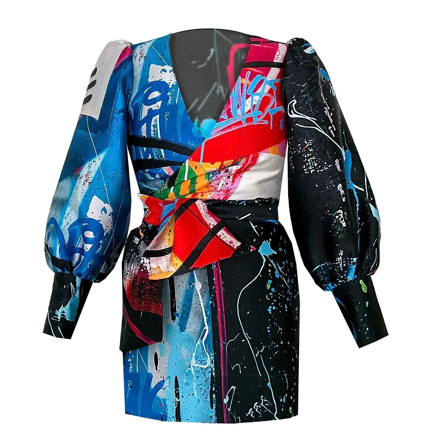 Wrap Mini Dress - Street Art