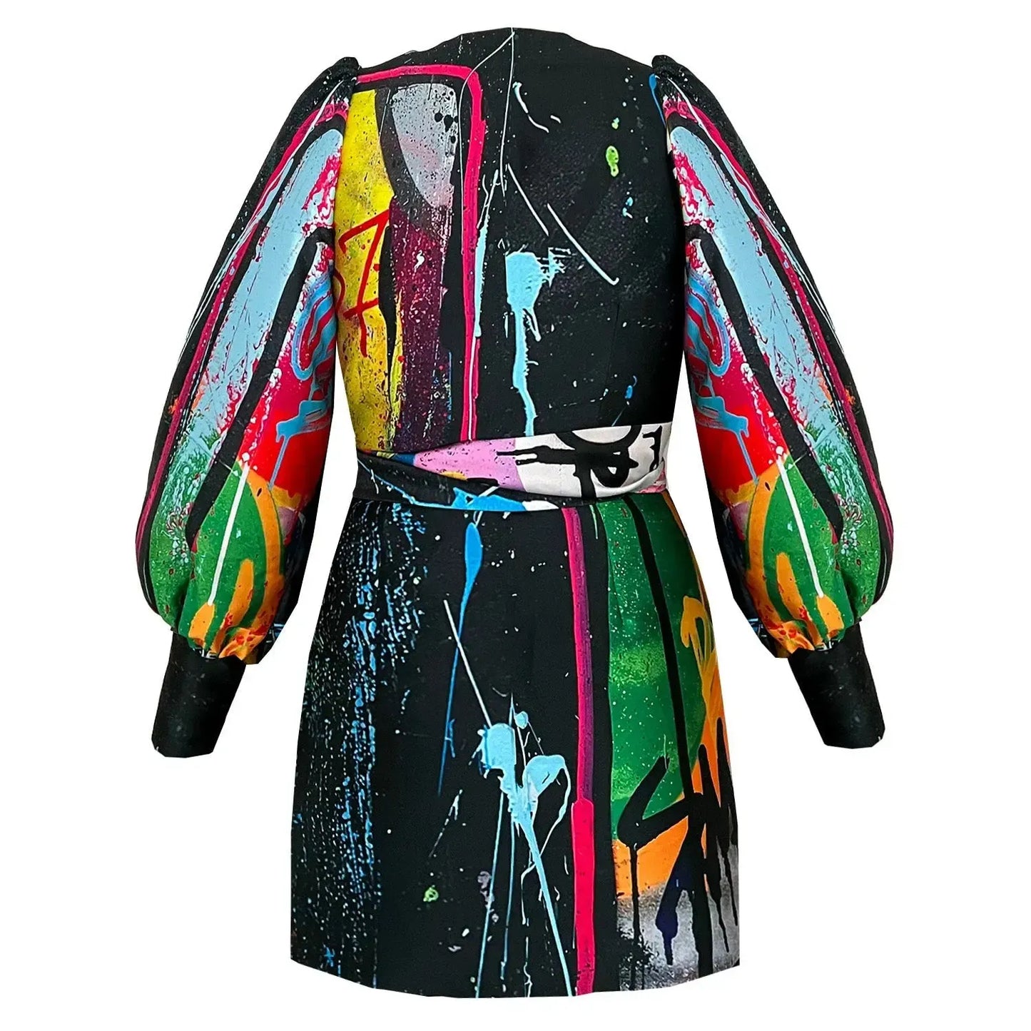Wrap Mini Dress - Street Art