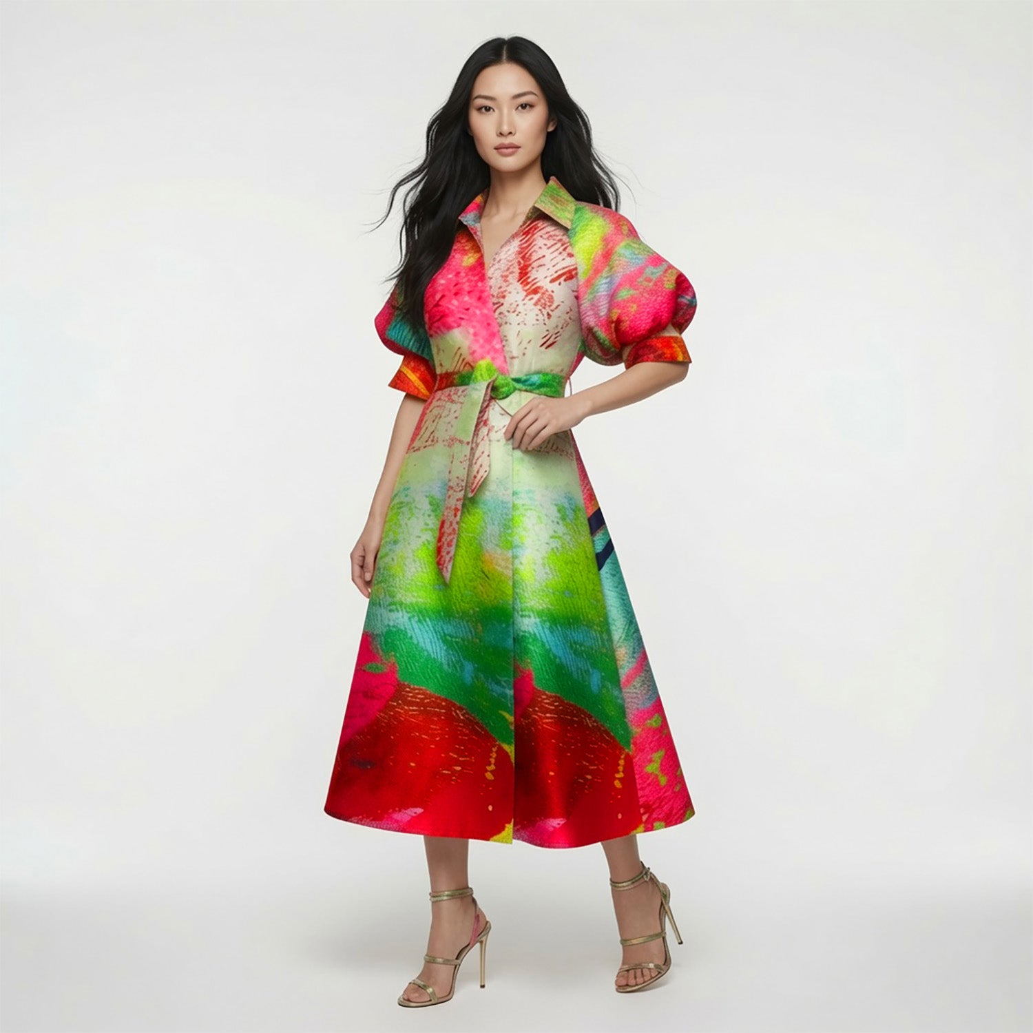 Wrap Shirtdress - Mother green pink