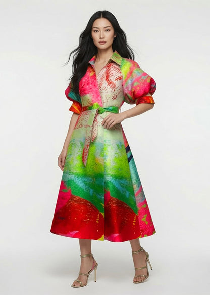 Wrap Shirtdress - Mother green pink