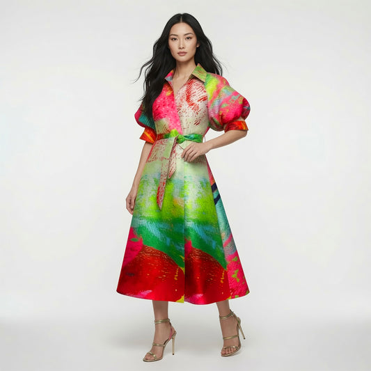 Wrap Shirtdress - Mother green pink