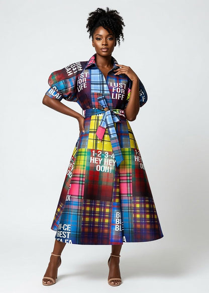 Wrap Shirtdress - tartan multi print
