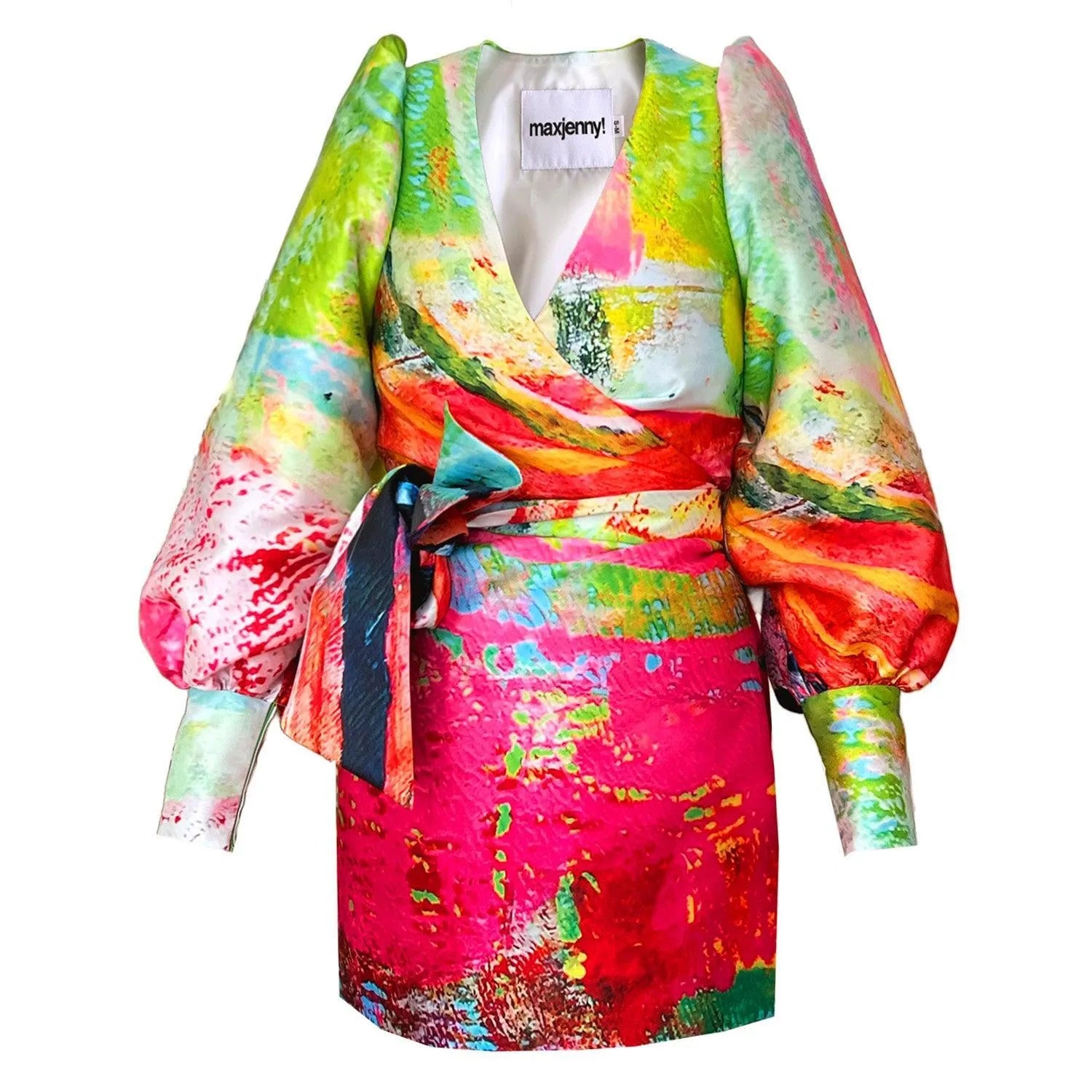 Wrap puffarm mini dress mother printed