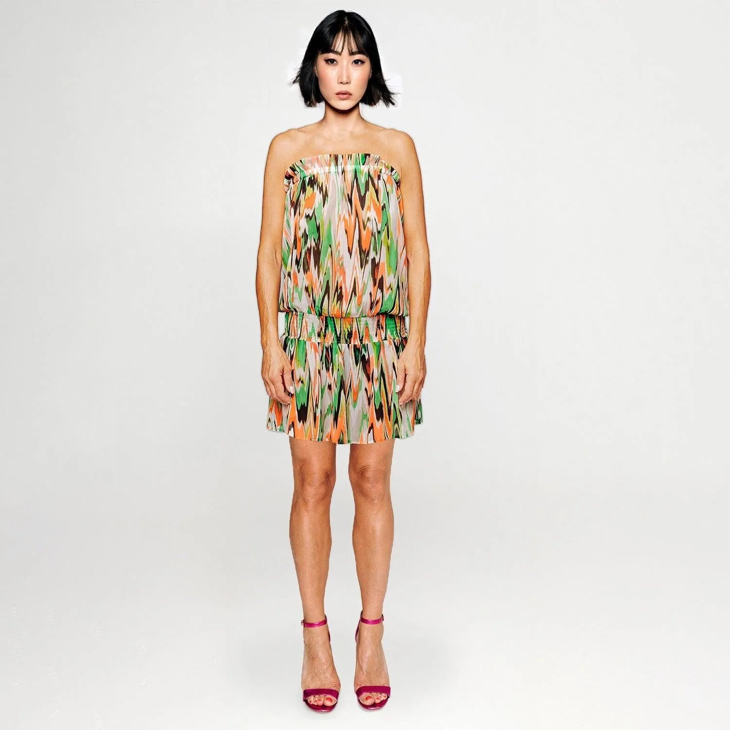 SALE Zigzag orange green beach mini dress printed